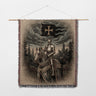 Knight Horse With Flag And Castle In The Background Woven Blanket