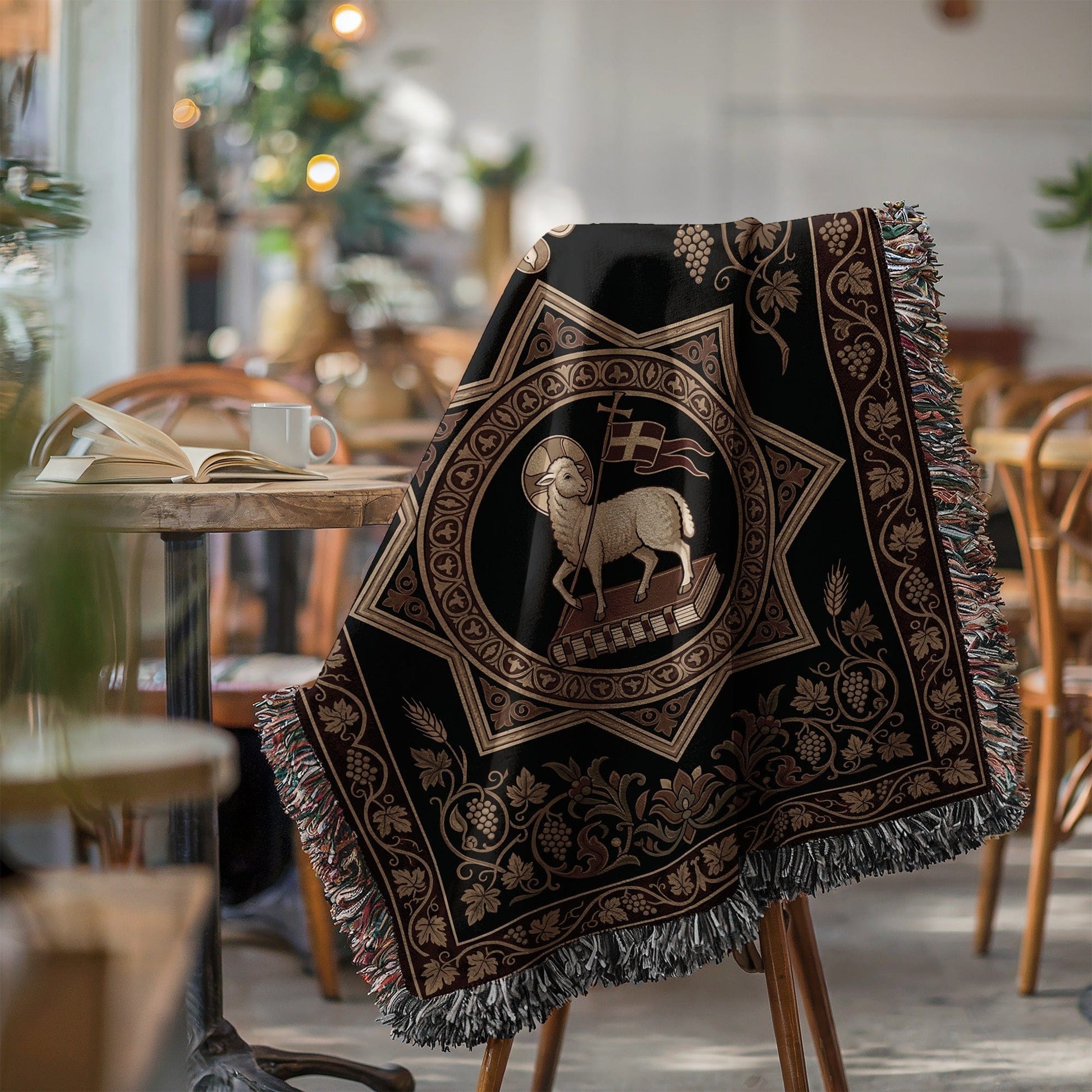 Luxurious Black Throw Blanket with Intricate Design