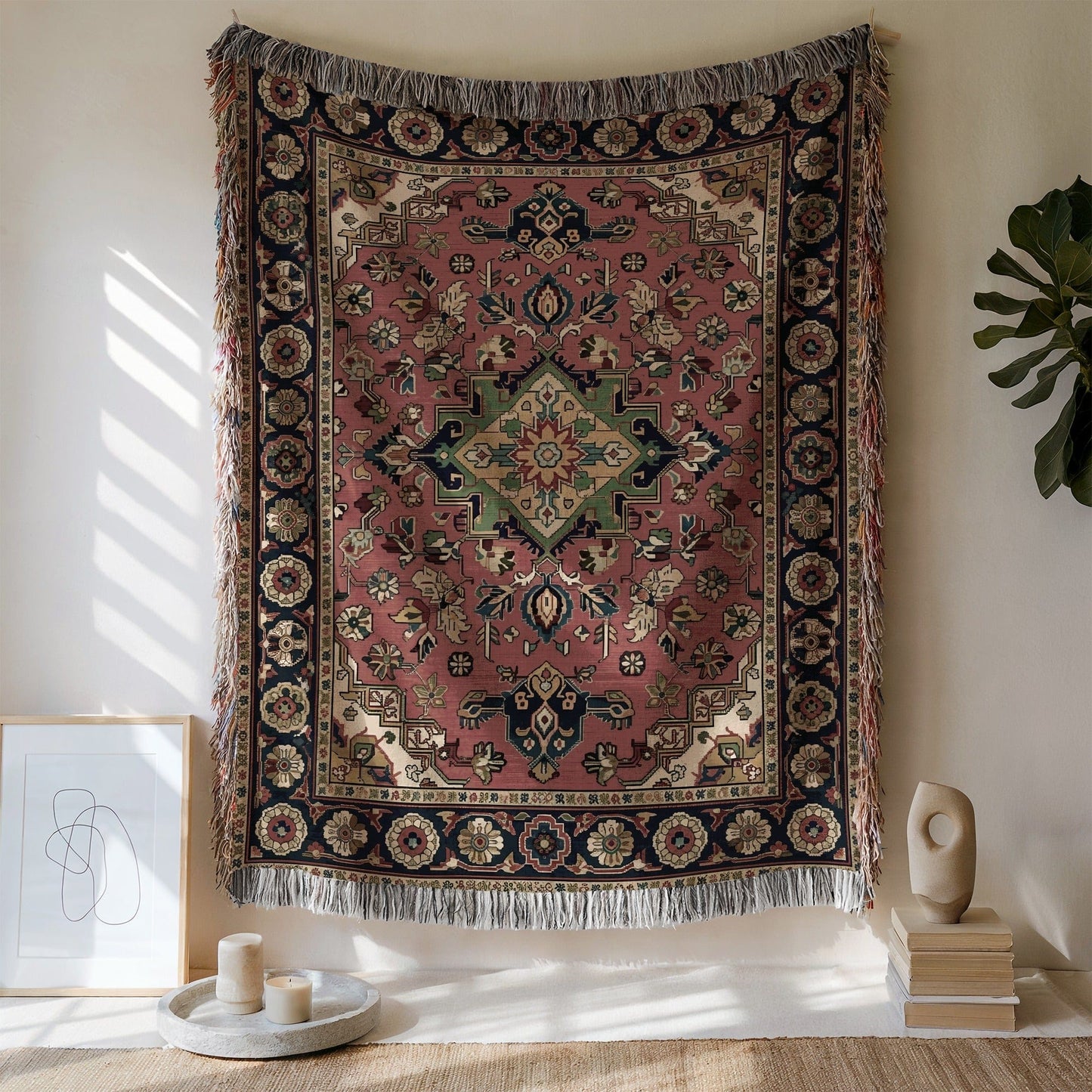 Intricate Floral Tapestry with Geometric Centerpiece