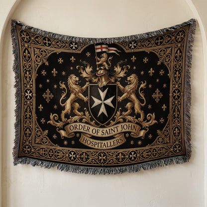 CalmNestStyle Order of Saint John Lions Crest Red Cross Banner Woven Blanket jacquard woven blanket