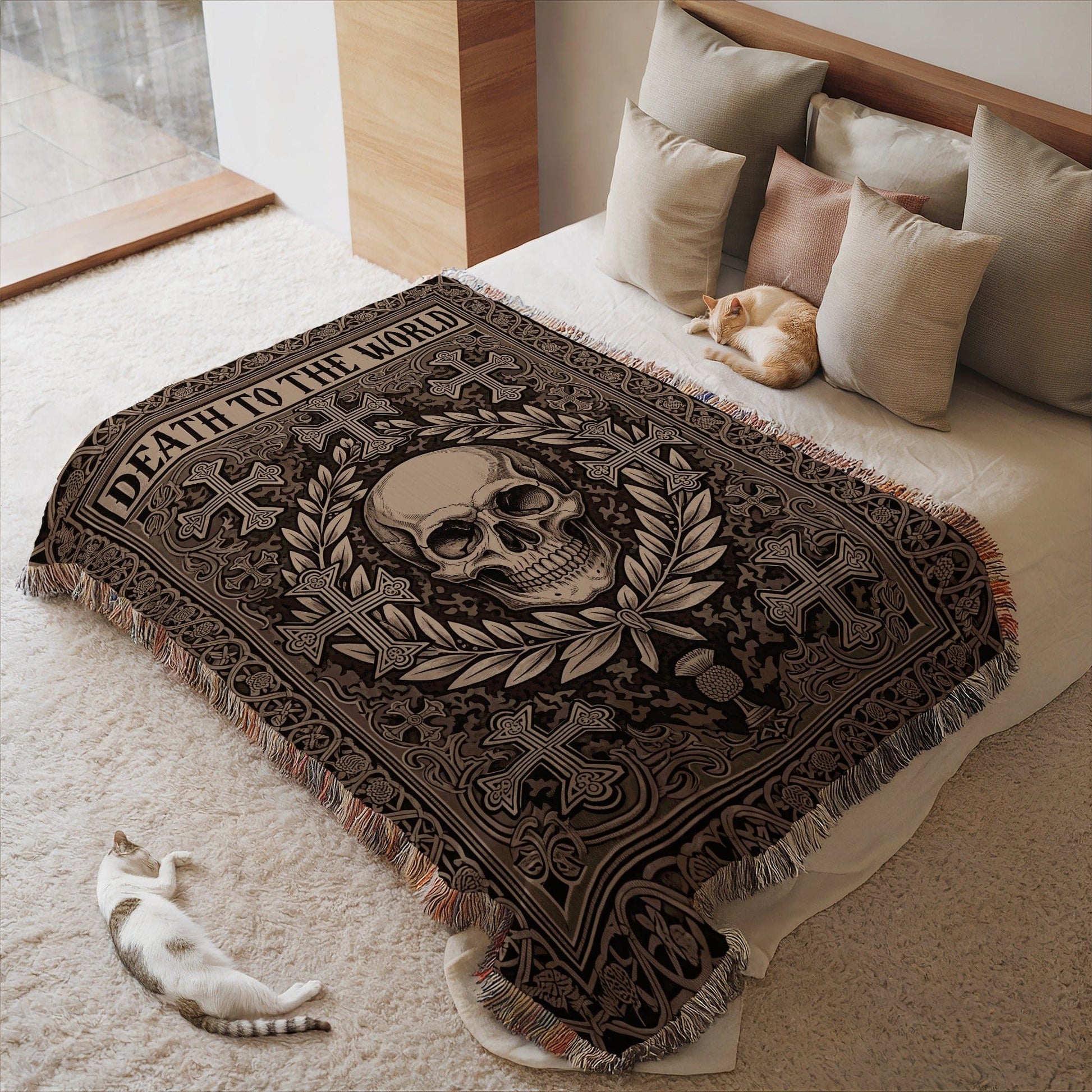 Death to the World Skull Design Throw Blanket