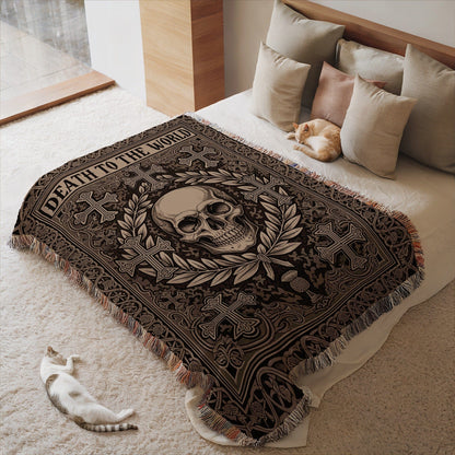 Death to the World Skull Design Throw Blanket