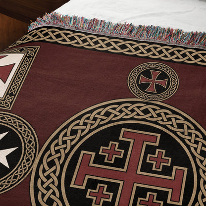 MyDesigns Medieval Blanket – Crusader Orders Medallion Woven Throw, Jerusalem Cross jacquard woven blanket
