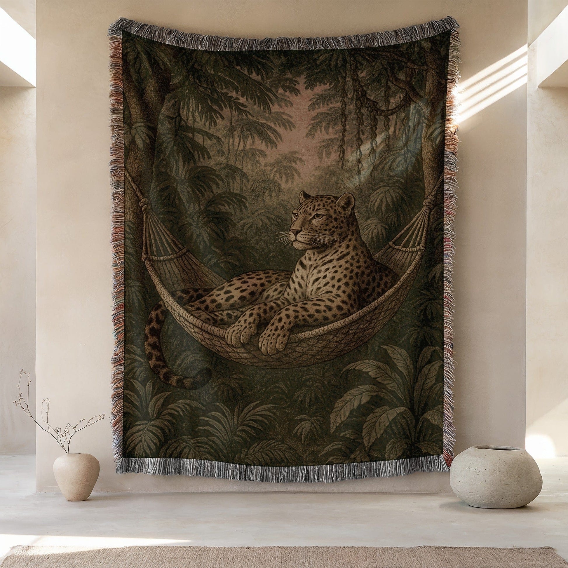 Relaxing Leopard in a Hammock Tapestry Wall Art
