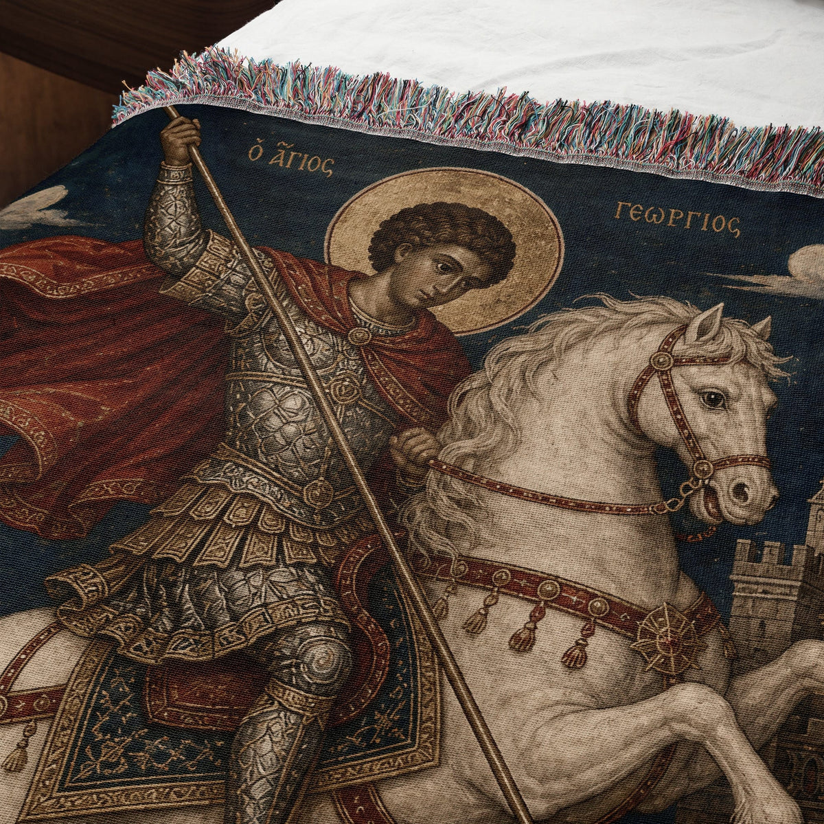 CalmNestStyle Saint George Orthodox Icon jacquard woven blanket