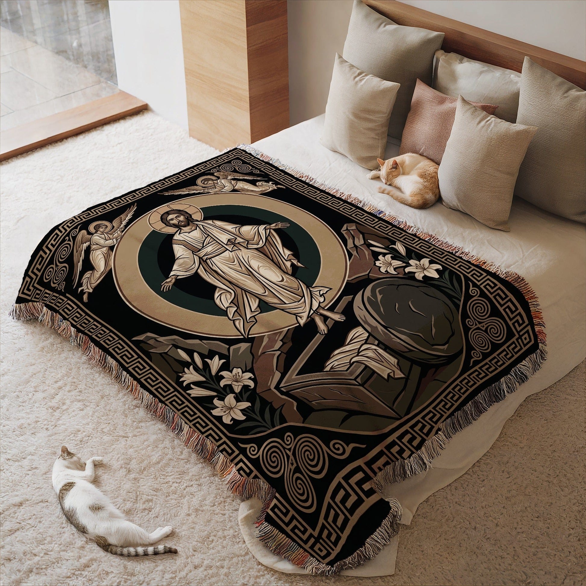 Religious Art Stained Glass Style Throw Blanket