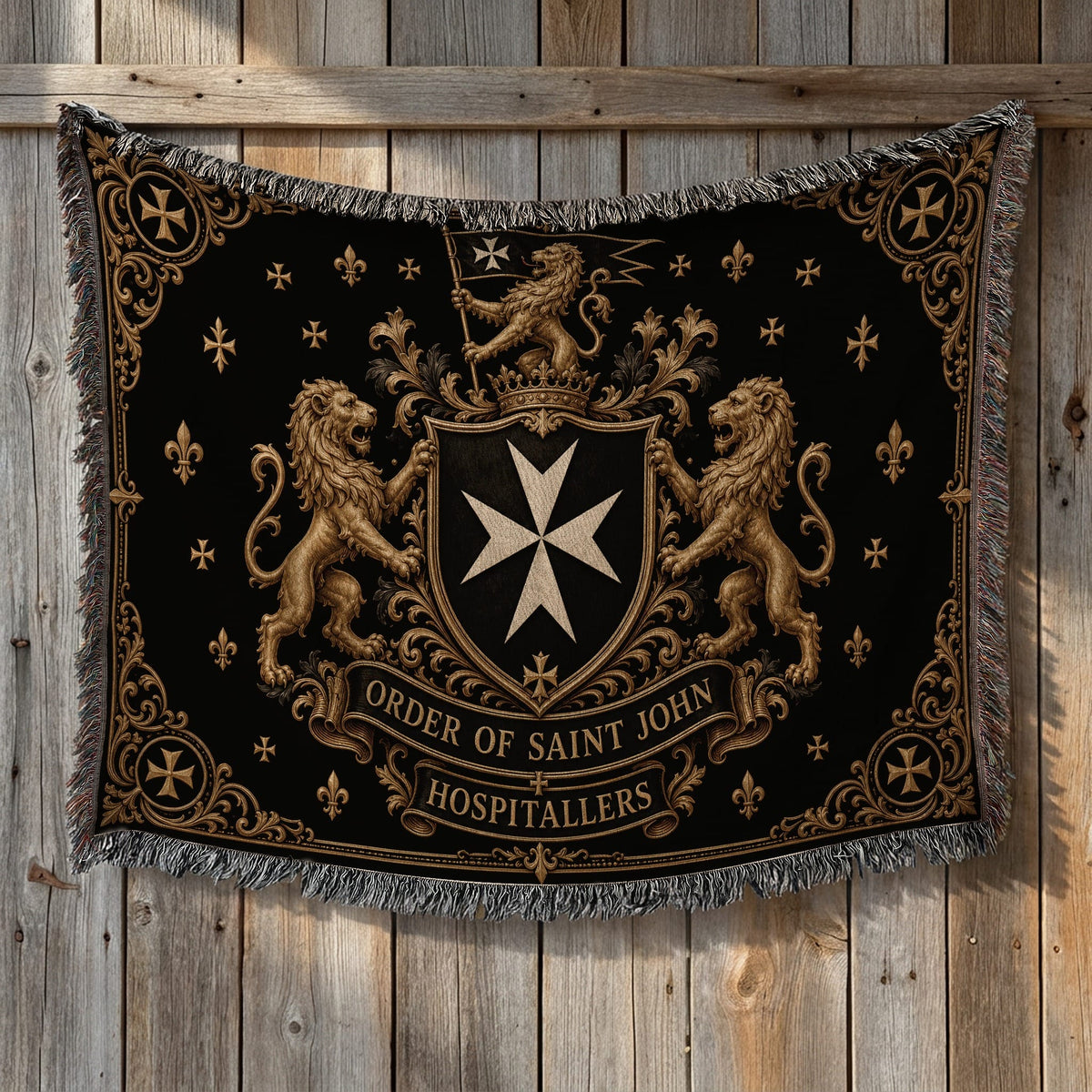 CalmNestStyle Order of Saint John Hospitallers Black and Gold Crest Woven Blanket jacquard woven blanket