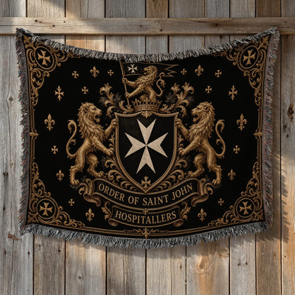 CalmNestStyle Order of Saint John Hospitallers Black and Gold Crest Woven Blanket jacquard woven blanket