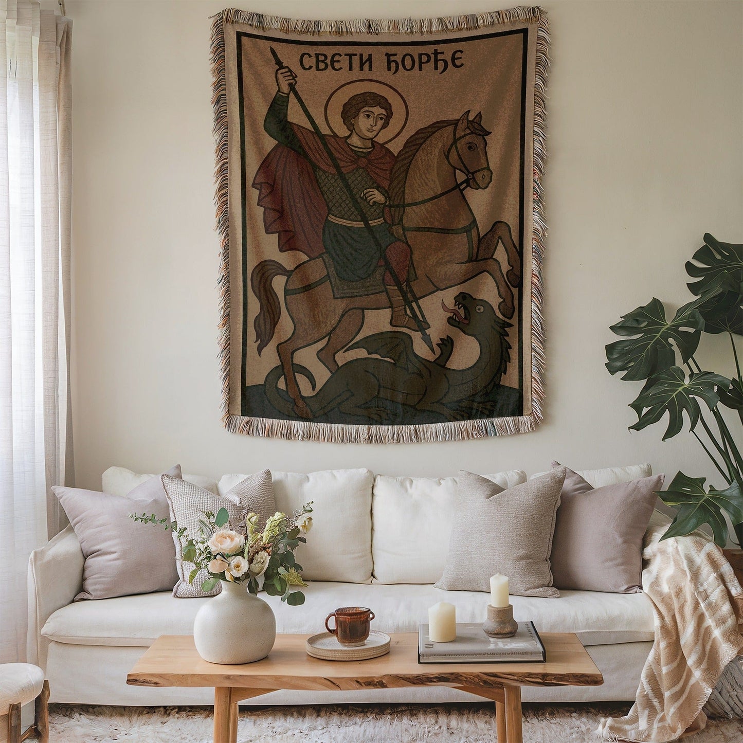 Medieval Knight Tapestry in Living Room Decor