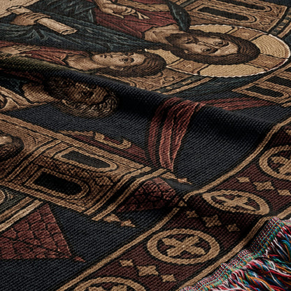MyDesigns Mystical Supper Horizontal Tapestry - Round Table Orthodox Icon jacquard woven blanket