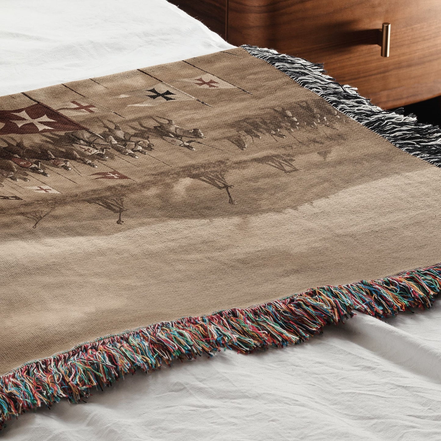 MyDesigns Medieval Blanket – Crusader Cavalry Charge Woven Throw, Templar Banners jacquard woven blanket