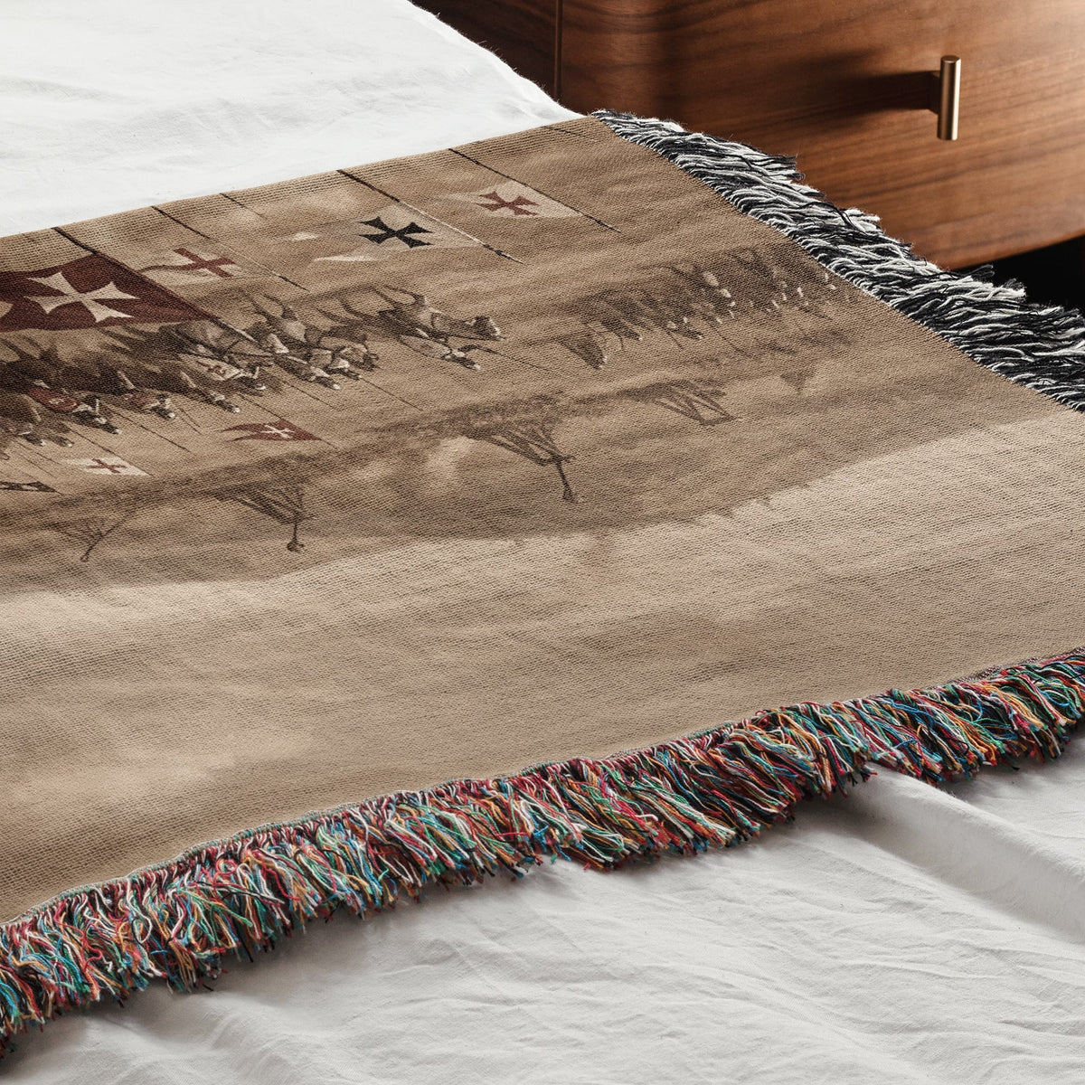 MyDesigns Medieval Blanket – Crusader Cavalry Charge Woven Throw, Templar Banners jacquard woven blanket