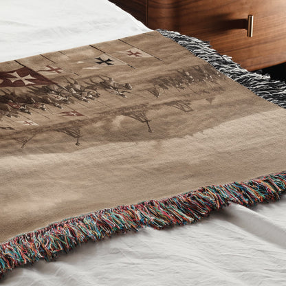 MyDesigns Medieval Blanket – Crusader Cavalry Charge Woven Throw, Templar Banners jacquard woven blanket
