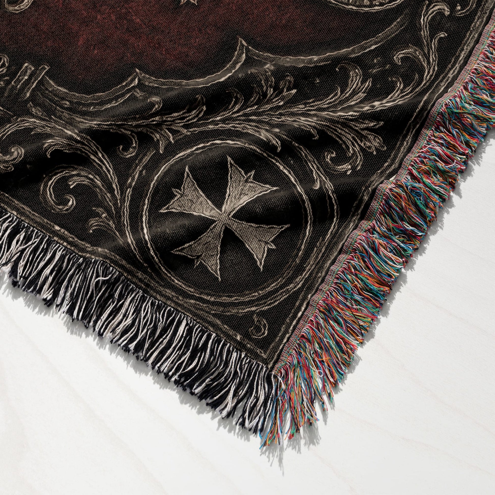 CalmNestStyle Medieval Blanket with Deus Vult Scroll – Crossed Swords Crusader Shields Woven Throw jacquard woven blanket