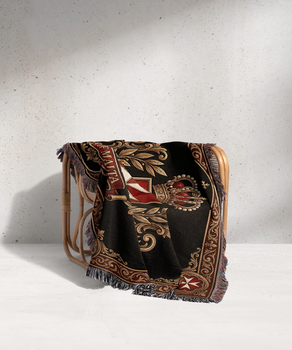 CalmNestStyle Order of Malta Crowned Crest Gold Scroll Woven Blanket jacquard woven blanket
