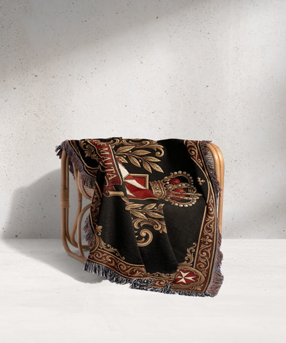 CalmNestStyle Order of Malta Crowned Crest Gold Scroll Woven Blanket jacquard woven blanket
