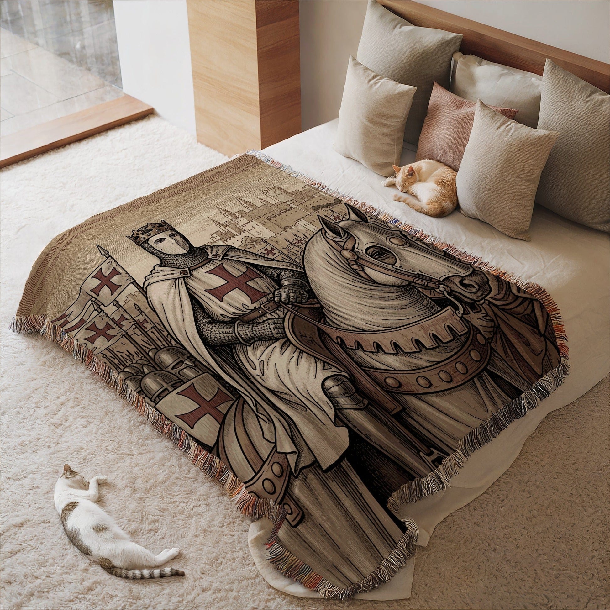 Medieval Knight and Horse Print Blanket