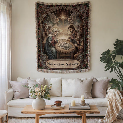 Personalized Nativity Scene Wall Tapestry Holiday Decor