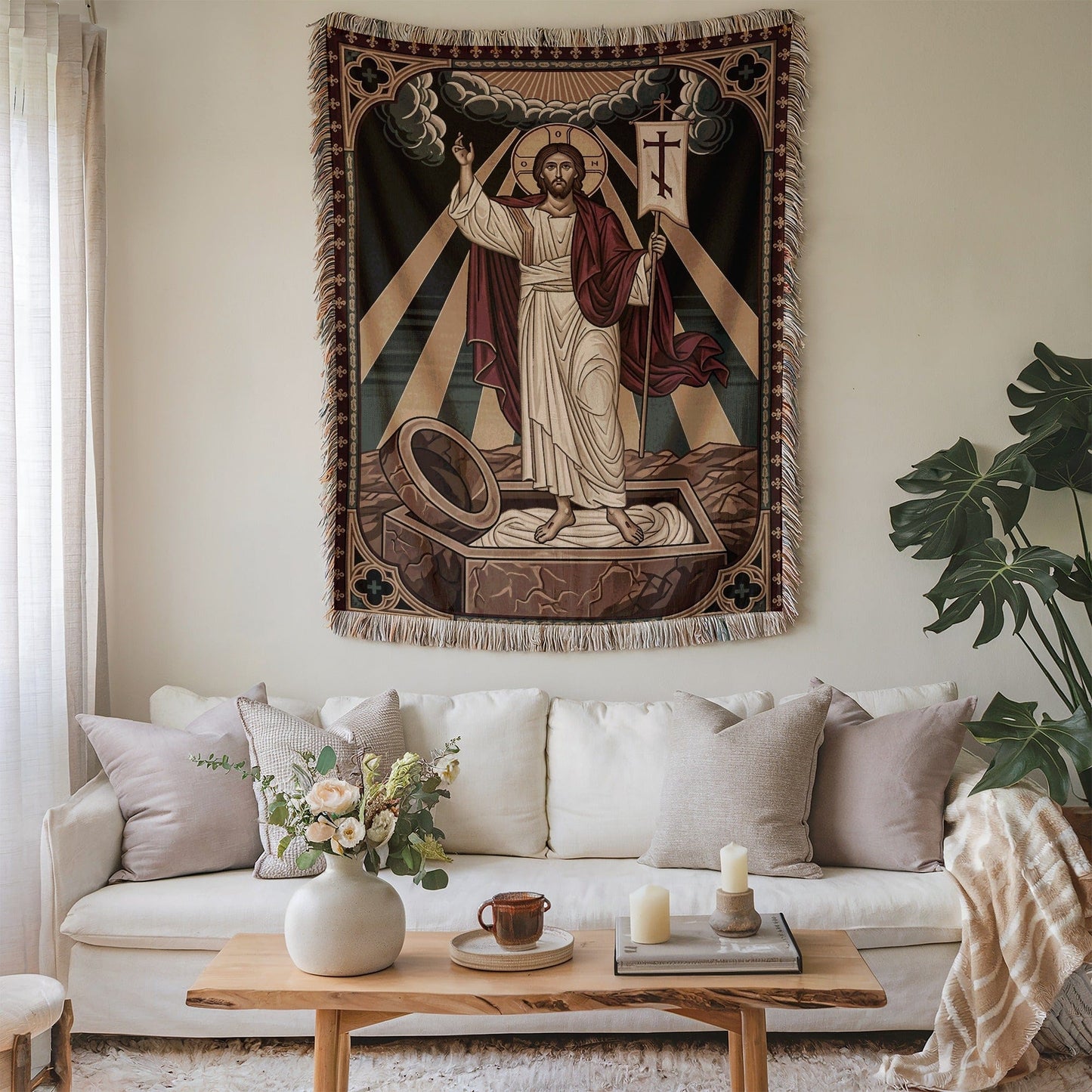 Religious Tapestry with Jesus Christ Artwork Wall Decor