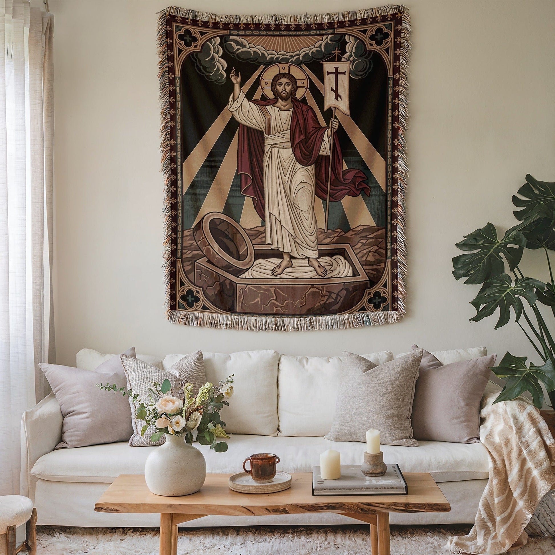 Religious Tapestry with Jesus Christ Artwork Wall Decor