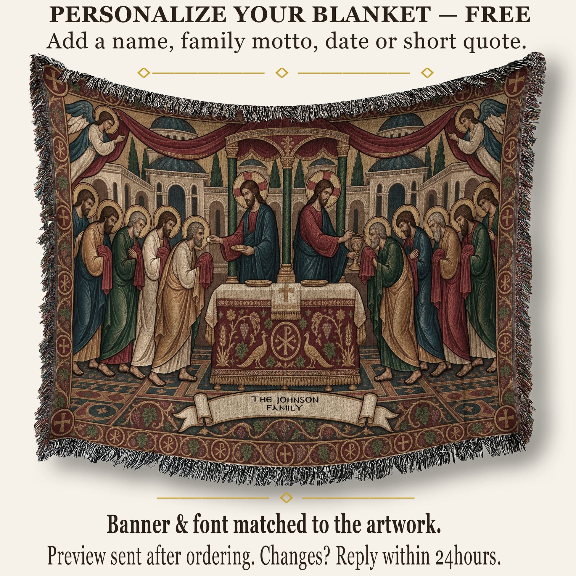 MyDesigns Personalized Orthodox Communion Tapestry - Byzantine Angels jacquard woven blanket