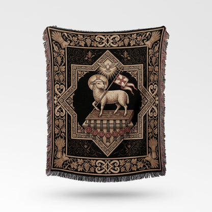CalmNestStyle Divine Grace Ornate Lamb Woven Blanket jacquard woven blanket
