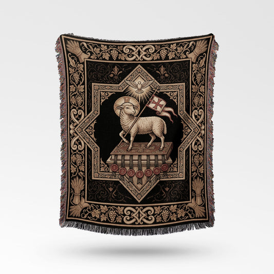 CalmNestStyle Divine Grace Ornate Lamb Woven Blanket jacquard woven blanket