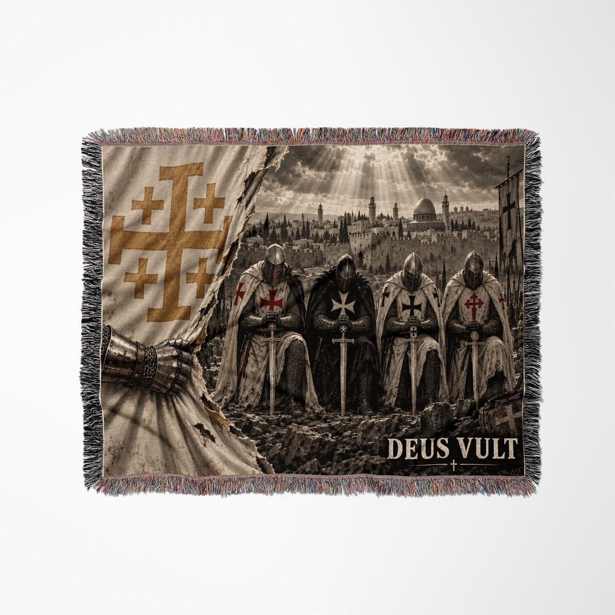 CalmNestStyle Crusader Knights Kneeling Before Jerusalem Woven Blanket jacquard woven blanket