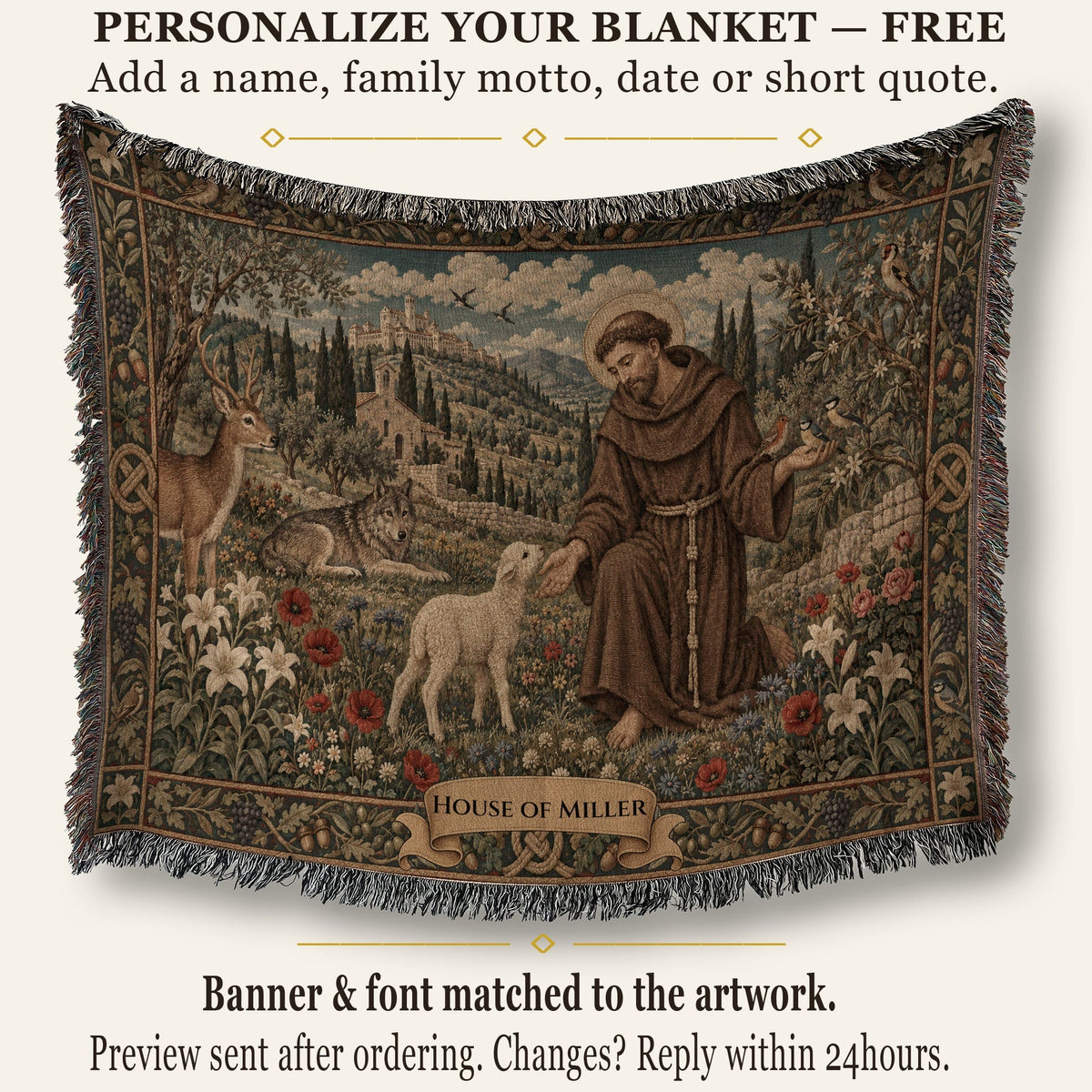 CalmNestStyle Saint Francis and the Animals jacquard woven blanket
