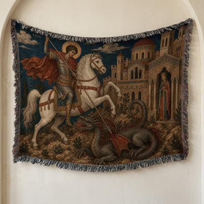 CalmNestStyle Saint George Byzantine Icon jacquard woven blanket