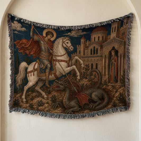 CalmNestStyle Saint George Byzantine Icon jacquard woven blanket