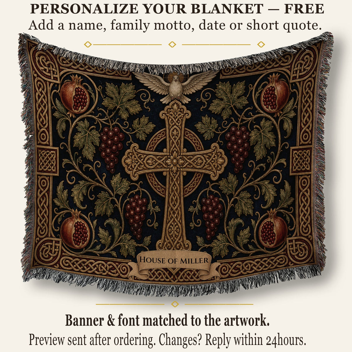CalmNestStyle Cross of the True Vine jacquard woven blanket