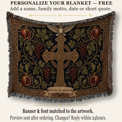 CalmNestStyle Cross of the True Vine jacquard woven blanket