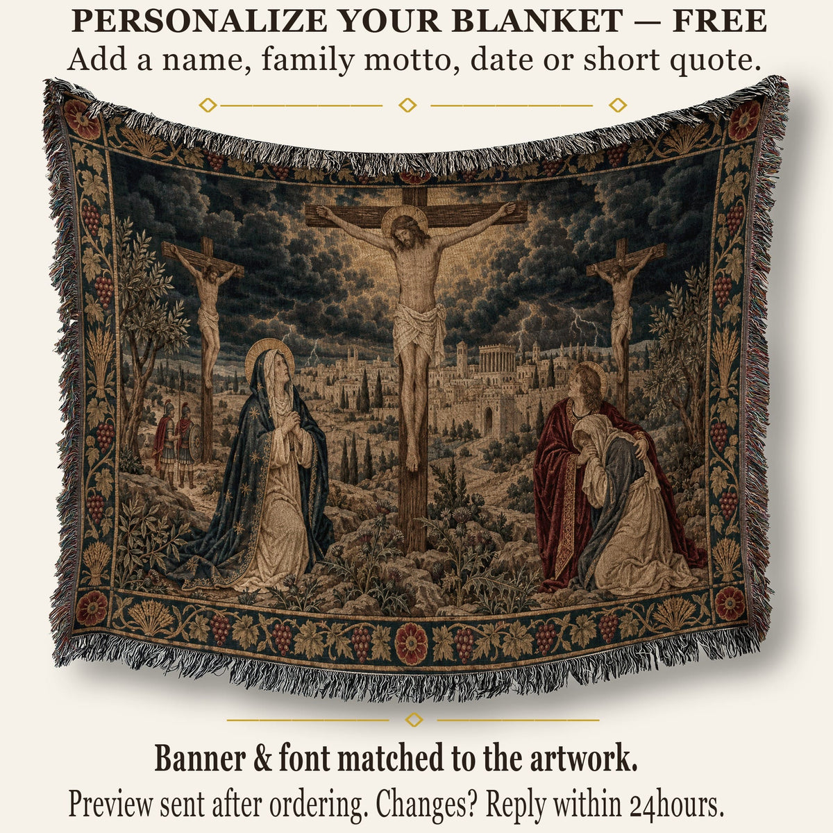CalmNestStyle Golgotha Crucifixion Scene jacquard woven blanket