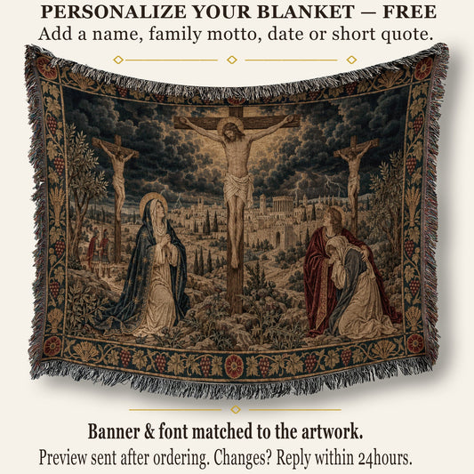 CalmNestStyle Golgotha Crucifixion Scene jacquard woven blanket