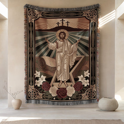Intricate Jesus Christ Resurrection Tapestry Art