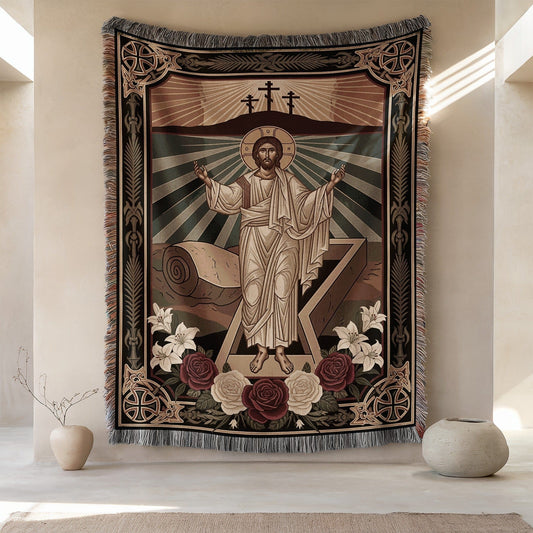Intricate Jesus Christ Resurrection Tapestry Art