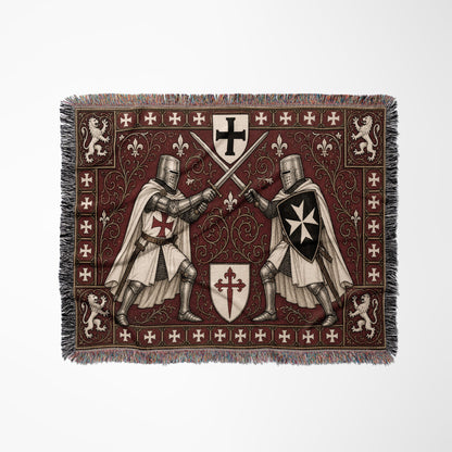 MyDesigns Medieval Knight Tapestry – Templar & Hospitaller Knights Duel Woven Blanket, Santiago Shield jacquard woven blanket