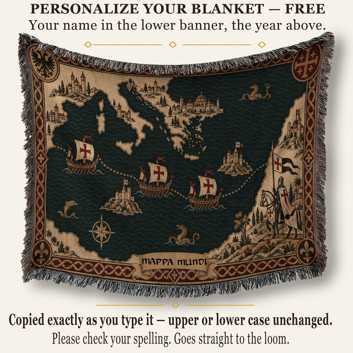 CalmNestStyle Crusader Sea Route Map I Knight with Banner jacquard woven blanket