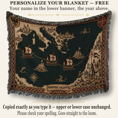 CalmNestStyle Crusader Sea Route Map I Knight with Banner jacquard woven blanket