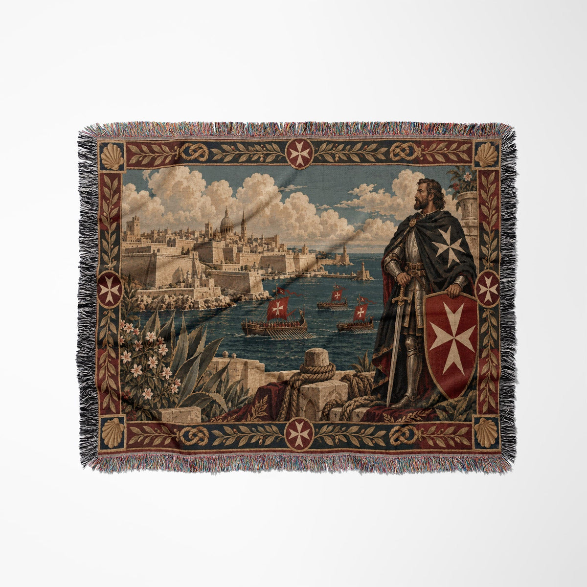 CalmNestStyle Hospitaller Knight Guarding the Harbor of Malta Woven Blanket jacquard woven blanket