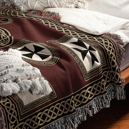 MyDesigns Medieval Tapestry Woven Throw – Burgundy Jerusalem Cross Medallion Blanket jacquard woven blanket