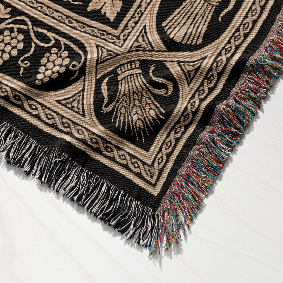 CalmNestStyle Ecclesiastical Lamb & Scroll Woven Blanket jacquard woven blanket