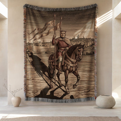 Medieval Knight Tapestry with Detailed City Scene