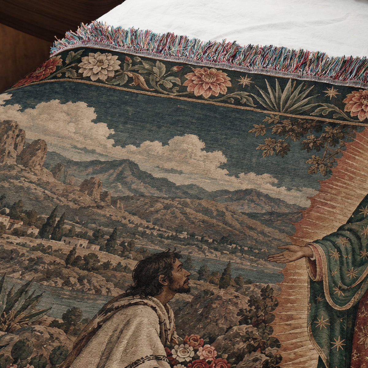 CalmNestStyle Our Lady of Guadalupe at Tepeyac jacquard woven blanket