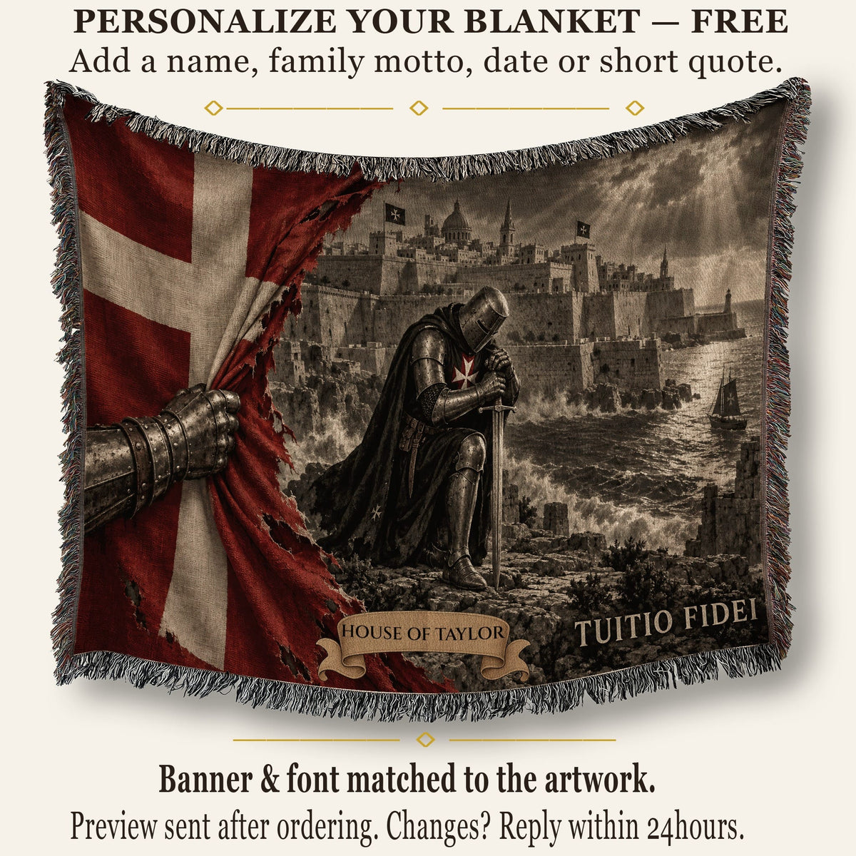 CalmNestStyle Hospitaller Knight Kneeling Before Malta Woven Blanket jacquard woven blanket