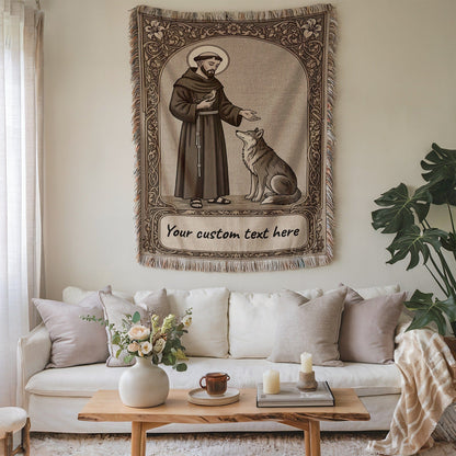Personalized Religious Saint and Wolf Blanket