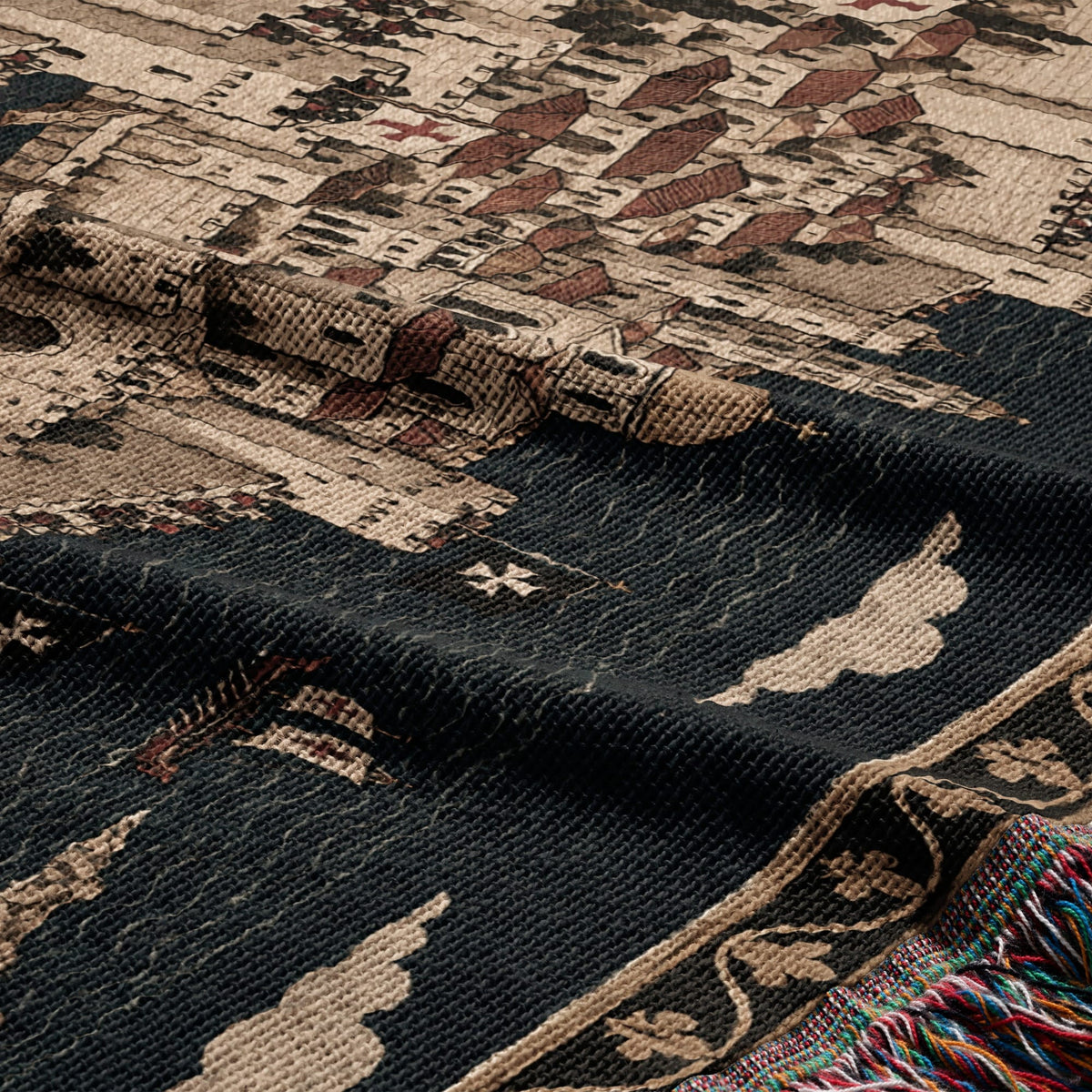 CalmNestStyle Crusader Harbor Siege I Ships at the Chain Tower jacquard woven blanket