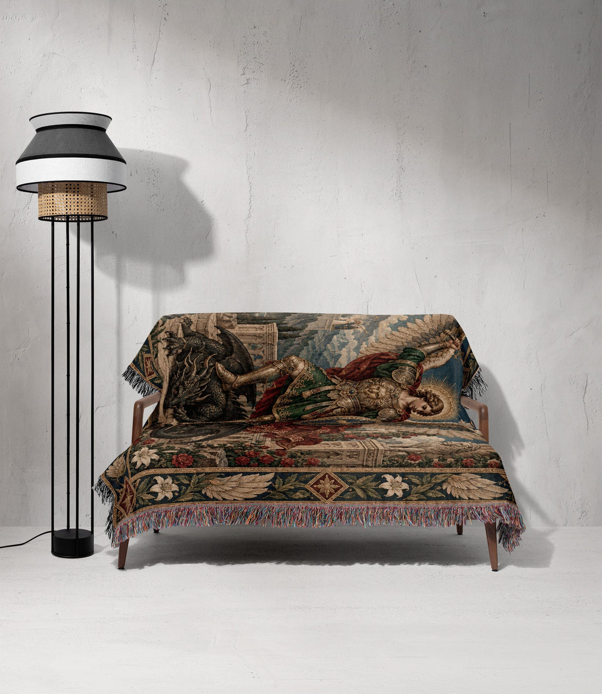 CalmNestStyle Saint Michael and the Dragon jacquard woven blanket