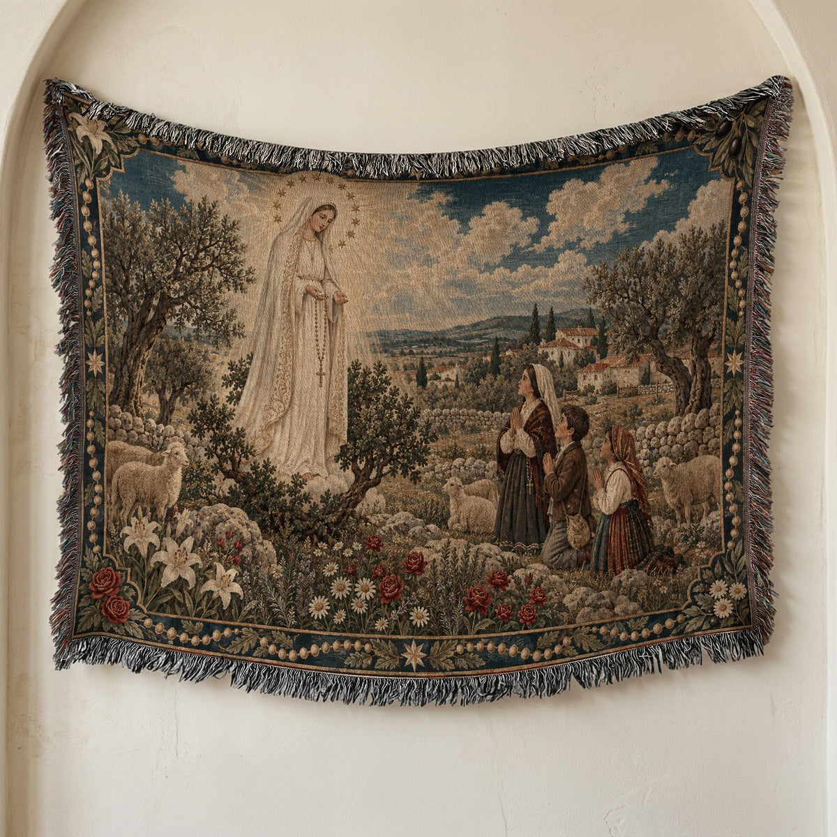 CalmNestStyle Our Lady of Fatima jacquard woven blanket